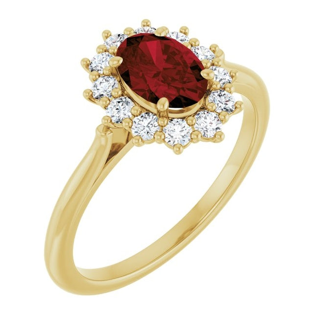 14K Yellow Or White Gold Oval Polished Natural Gem And 1/3 Ctw Lab-Grown Diamond Ring