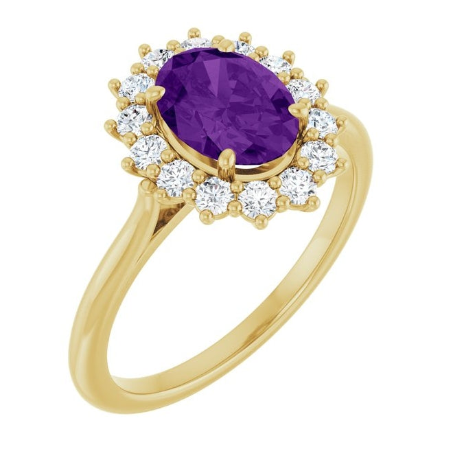 14K Yellow Or White Gold Oval Polished Natural Gem And 1/3 Ctw Lab-Grown Diamond Ring