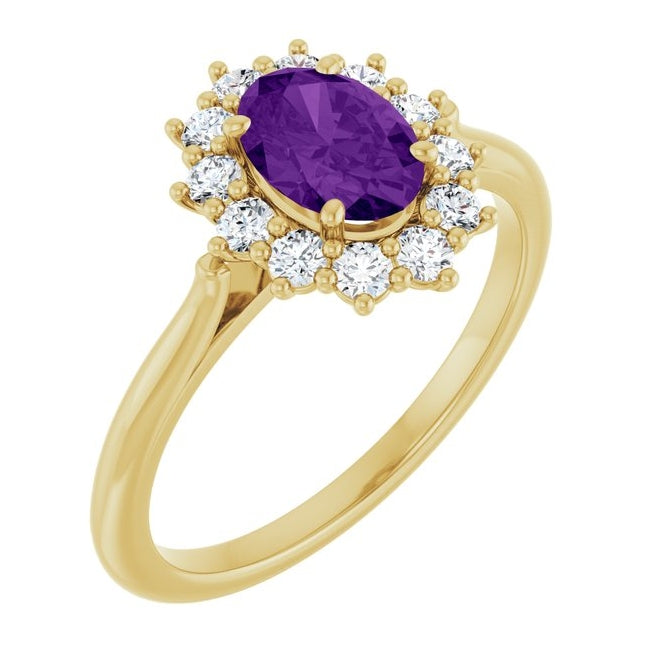 14K Yellow Or White Gold Oval Polished Natural Gem And 1/3 Ctw Lab-Grown Diamond Ring