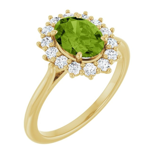 14K Yellow Or White Gold Oval Polished Natural Gem And 1/3 Ctw Lab-Grown Diamond Ring