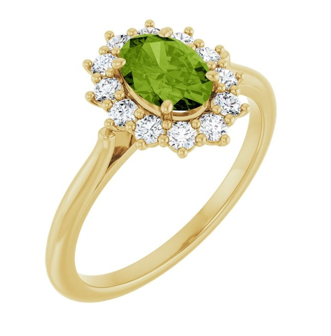 14K Yellow Or White Gold Oval Polished Natural Gem And 1/3 Ctw Lab-Grown Diamond Ring