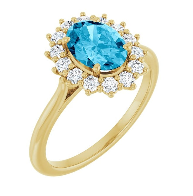 14K Yellow Or White Gold Oval Polished Natural Gem And 1/3 Ctw Lab-Grown Diamond Ring