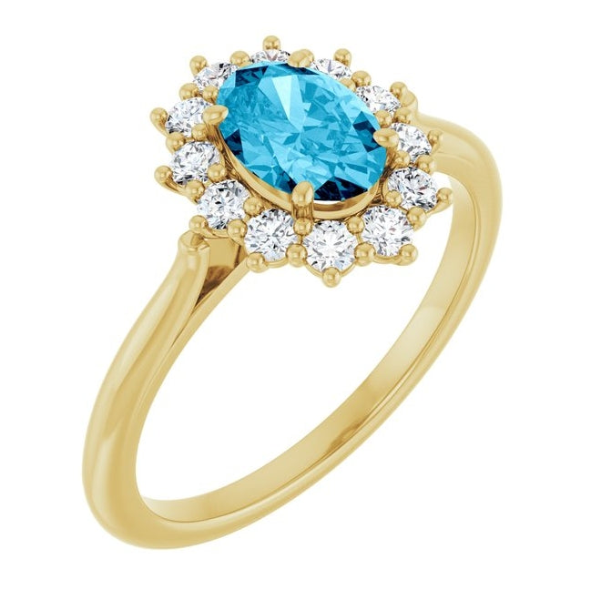 14K Yellow Or White Gold Oval Polished Natural Gem And 1/3 Ctw Lab-Grown Diamond Ring