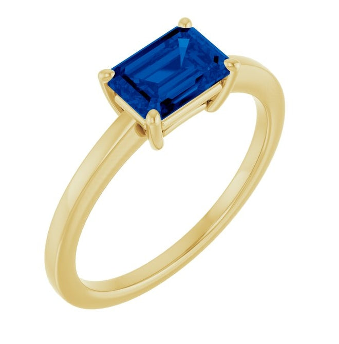 14K Yellow Gold Emerald 7 X 5 Mm Polished Lab-Grown Gem Solitaire Ring Size 7