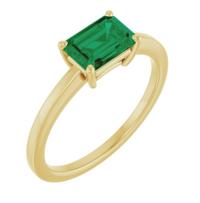 14K Yellow Gold Emerald 7 X 5 Mm Polished Lab-Grown Gem Solitaire Ring Size 7