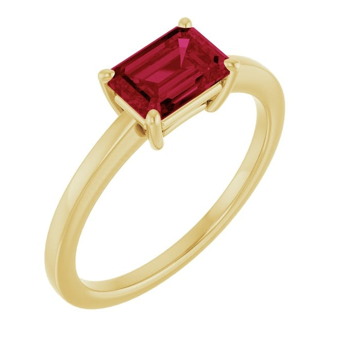 14K Yellow Gold Emerald 7 X 5 Mm Polished Lab-Grown Gem Solitaire Ring Size 7