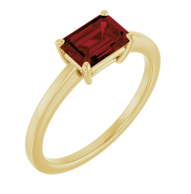 14K Yellow Gold Emerald 7 X 5 Mm Polished Natural Gem Solitaire Ring Size 7