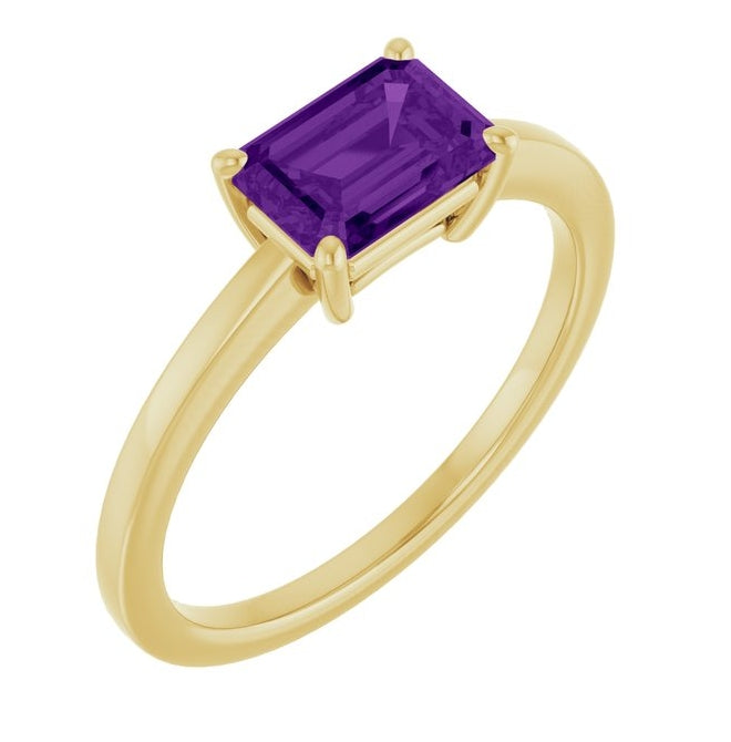 14K Yellow Gold Emerald 7 X 5 Mm Polished Natural Gem Solitaire Ring Size 7