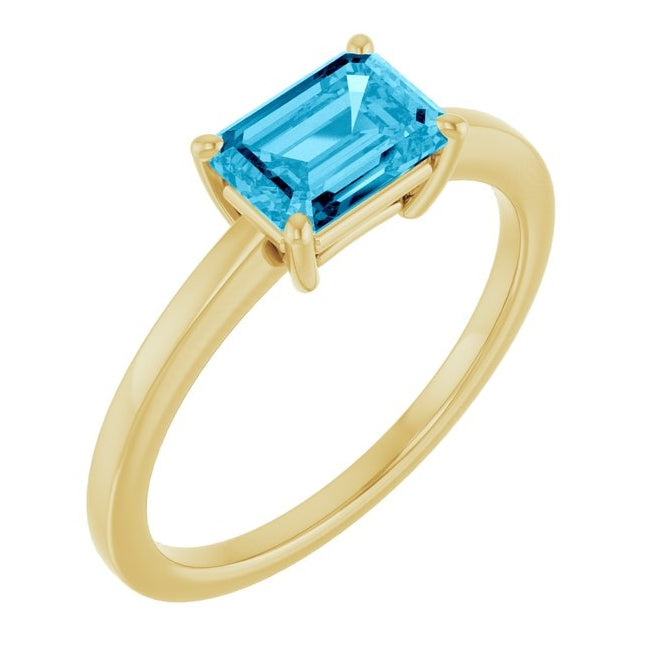 14K Yellow Gold Emerald 7 X 5 Mm Polished Natural Gem Solitaire Ring Size 7