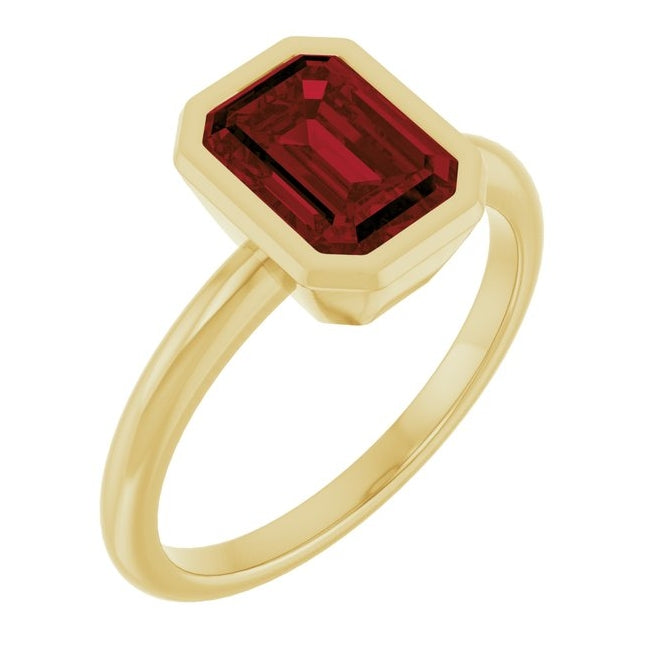 14K Yellow Gold Emerald 8 X 6 Mm Polished Natural Gem Solitaire Bezel-Set Ring Size 7