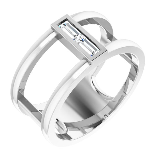 14K White Gold Straight Baguette 4 X 2 Mm Polished 1/4 Ctw Natural Diamond Negative Space Ring Size 7