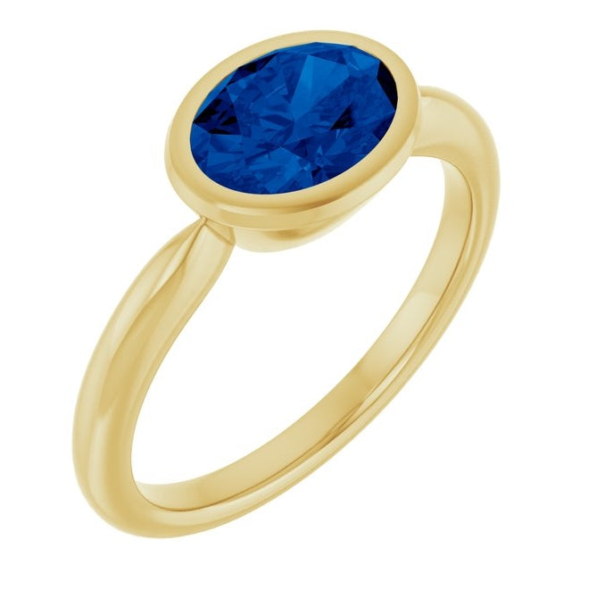 14K Yellow Gold Oval 8 X 6 Mm Polished Lab-Grown Gem Solitaire Ring