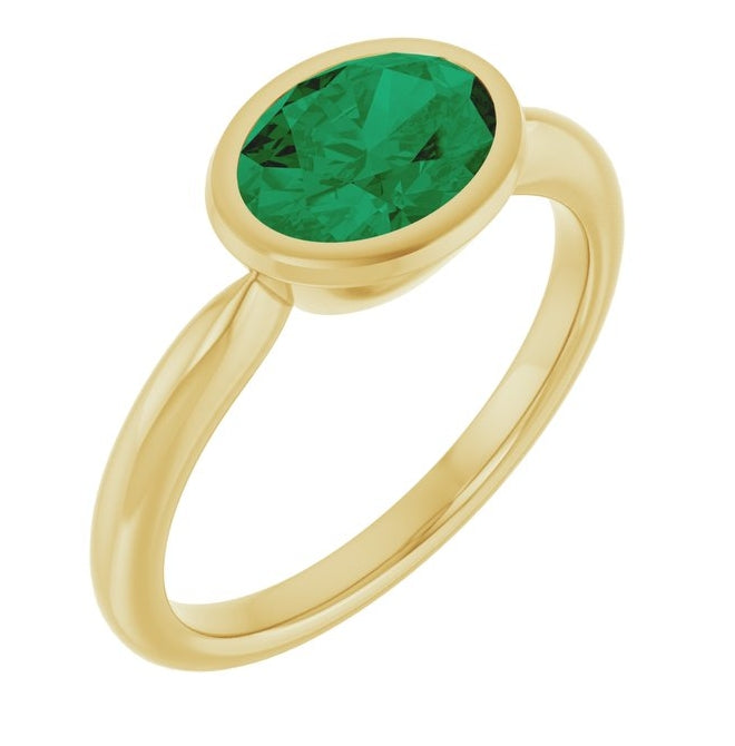 14K Yellow Gold Oval 8 X 6 Mm Polished Lab-Grown Gem Solitaire Ring