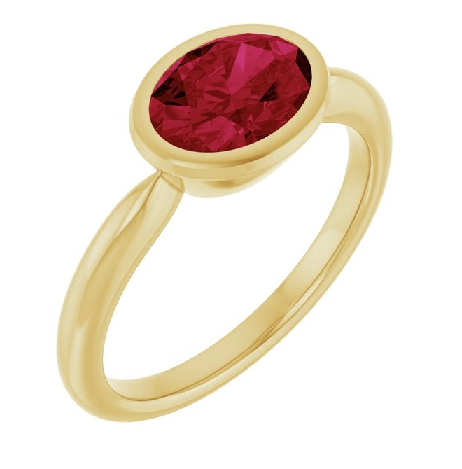 14K Yellow Gold Oval 8 X 6 Mm Polished Lab-Grown Gem Solitaire Ring