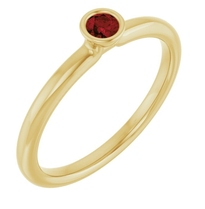 14K Yellow Gold Or Sterling Silver Round 3 Mm Polished Natural Gem Stackable Ring