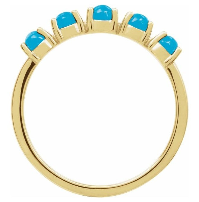 14K Yellow Gold Round 4 Mm Polished Natural Turquoise Cabochon Stackable Ring Size 7