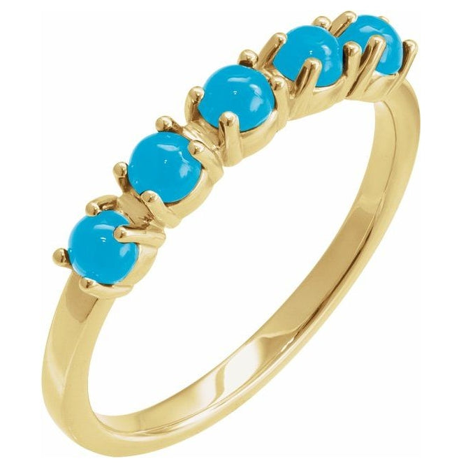 14K Yellow Gold Round 4 Mm Polished Natural Turquoise Cabochon Stackable Ring Size 7