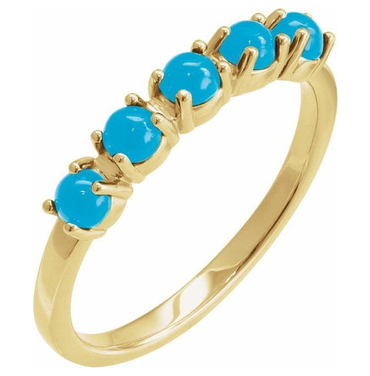 14K Yellow Gold Round 4 Mm Polished Natural Turquoise Cabochon Stackable Ring Size 7