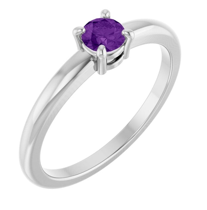 14K Yellow Or White Gold Or Sterling Silver Round 4 Mm Polished Natural Solitaire Ring