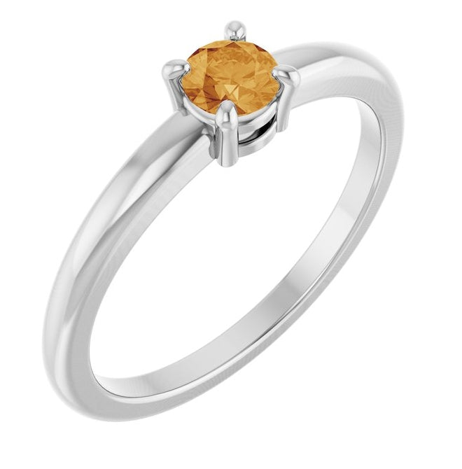 14K Yellow Or White Gold Or Sterling Silver Round 4 Mm Polished Natural Solitaire Ring