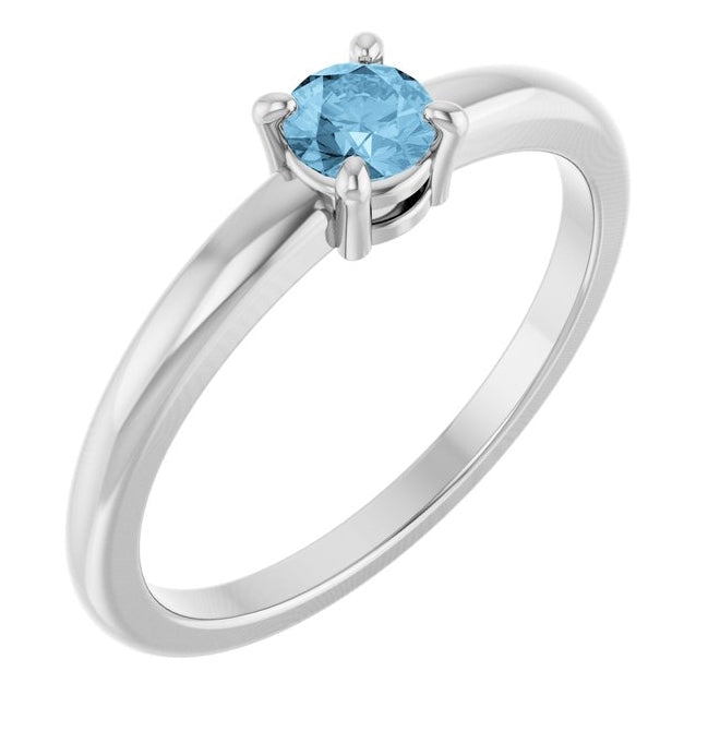 14K Yellow Or White Gold Or Sterling Silver Round 4 Mm Polished Natural Solitaire Ring