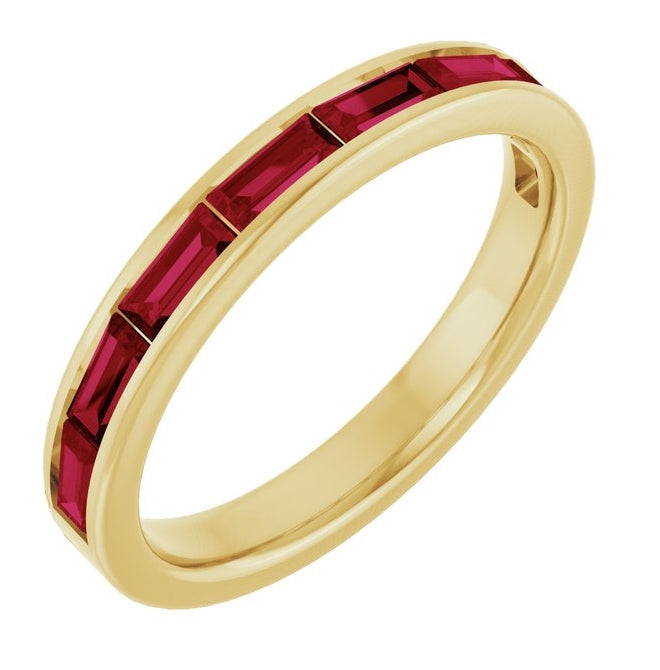 14K Yellow Gold Straight Baguette 4 X 2 Mm Polished Lab-Grown Ruby Stackable Ring Size 7