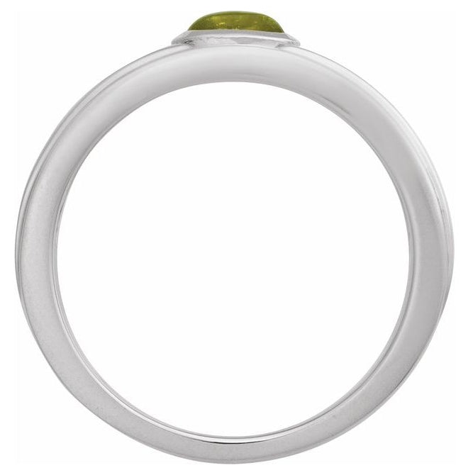 Sterling Silver Oval 5 X 3 Mm Polished Natural Peridot Cabachon Solitaire Ring Size 7