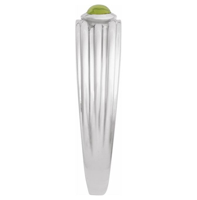 Sterling Silver Oval 5 X 3 Mm Polished Natural Peridot Cabachon Solitaire Ring Size 7
