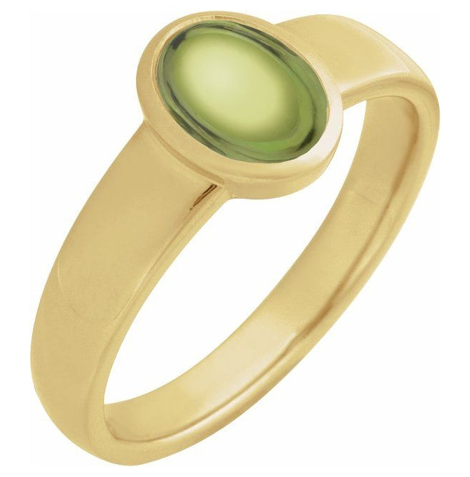 14K Yellow Gold Or Sterling Silver Oval 8 X 6 Mm Polished Natural Gem Bezel Set Cabochon Ring