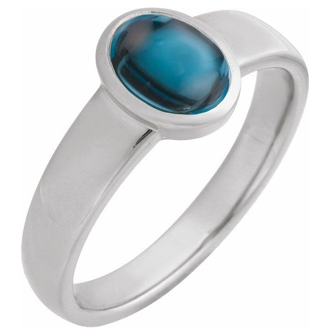 14K Yellow Gold Or Sterling Silver Oval 8 X 6 Mm Polished Natural Gem Bezel Set Cabochon Ring