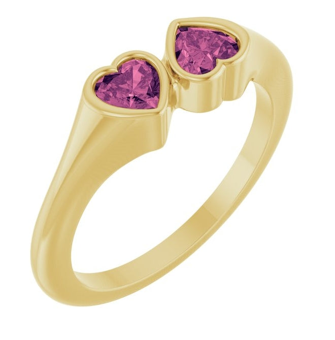 14K Yellow Gold Or Sterling Silver 4 X 4 Mm Polished Natural Gem Two-Stone Bezel Set Ring