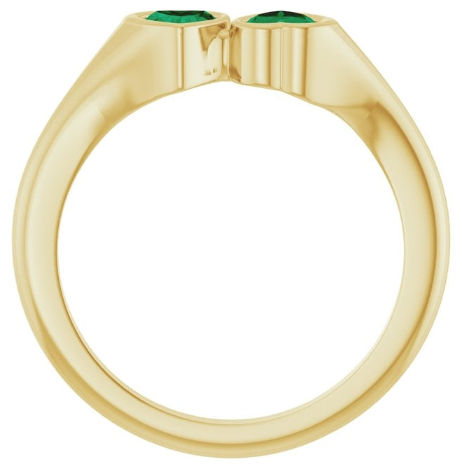 14K Yellow Gold  4 X 4 Mm Polished Lab-Grown Gem Two-Stone Bezel Set Ring