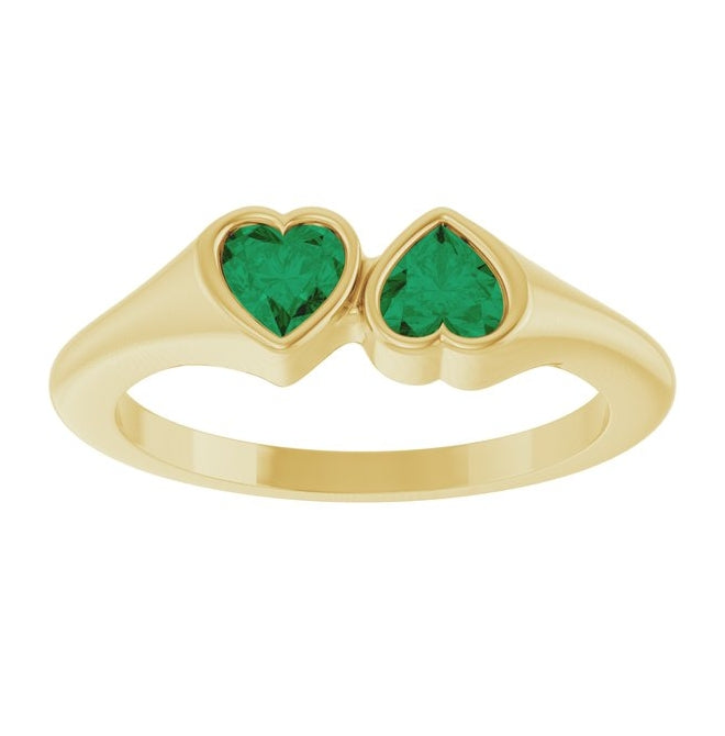 14K Yellow Gold  4 X 4 Mm Polished Lab-Grown Gem Two-Stone Bezel Set Ring