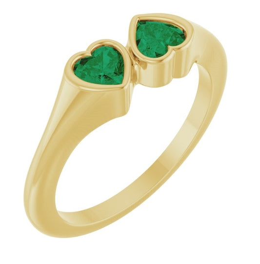 14K Yellow Gold  4 X 4 Mm Polished Lab-Grown Gem Two-Stone Bezel Set Ring