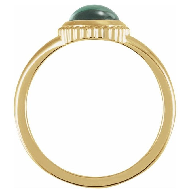 14K Yellow Gold Oval 9 X 7 Mm Polished Lab-Grown Emerald Solitaire Cabochon Ring Size 7