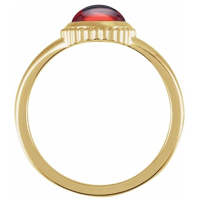 14K Yellow Gold Oval 9 X 7 Mm Polished Natural Gem Solitaire Cabochon Ring