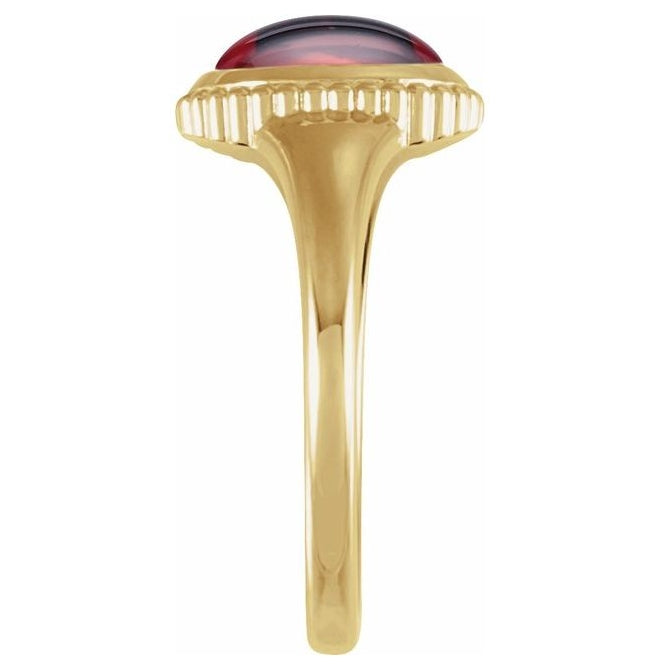 14K Yellow Gold Oval 9 X 7 Mm Polished Natural Gem Solitaire Cabochon Ring