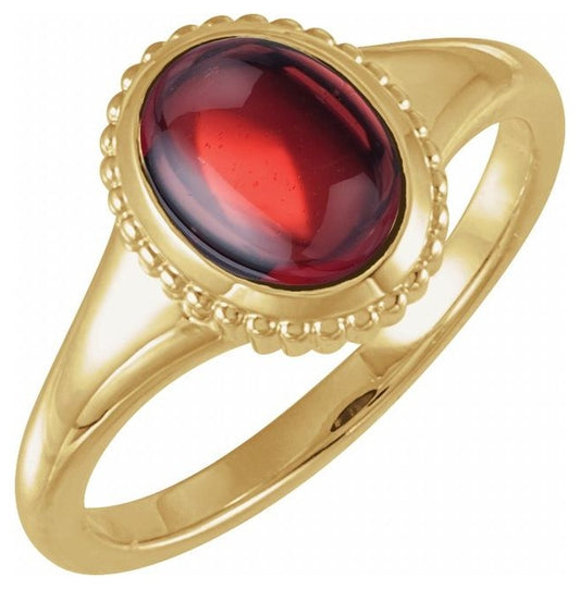 14K Yellow Gold Oval 9 X 7 Mm Polished Natural Gem Solitaire Cabochon Ring