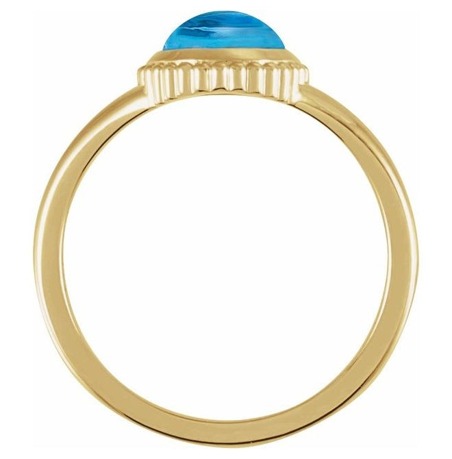 14K Yellow Gold Oval 9 X 7 Mm Polished Natural Gem Solitaire Cabochon Ring