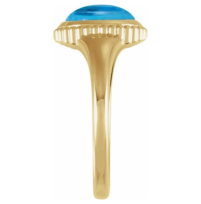 14K Yellow Gold Oval 9 X 7 Mm Polished Natural Gem Solitaire Cabochon Ring