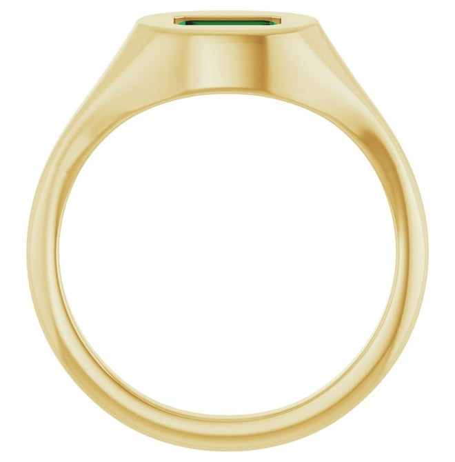 14K Yellow Gold Emerald 6 X 4 Mm Polished Lab-Grown Emerald Solitaire Signet Ring Size 7