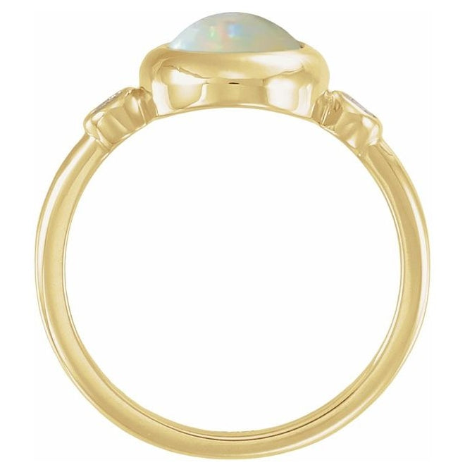 14K Yellow Gold Oval 10 X 8 Mm Polished 1/8 Ctw Natural Gem And Natural Diamond Cabochon Bezel-Set Ring