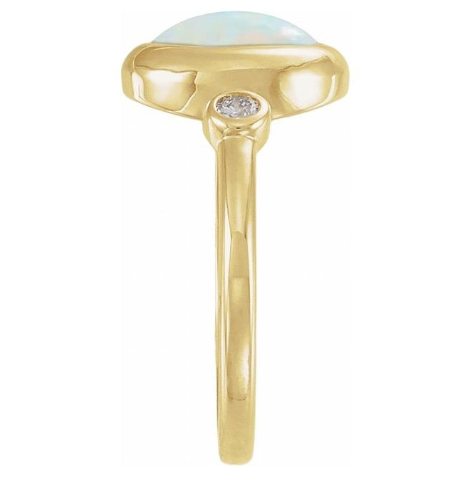 14K Yellow Gold Oval 10 X 8 Mm Polished 1/8 Ctw Natural Gem And Natural Diamond Cabochon Bezel-Set Ring