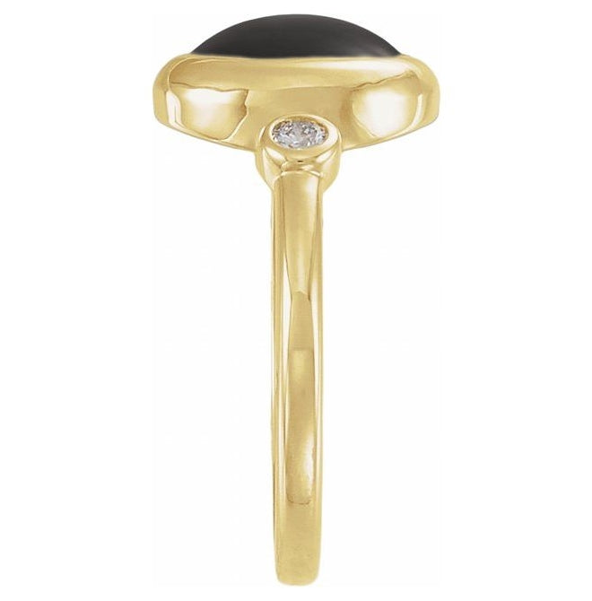 14K Yellow Gold Oval 10 X 8 Mm Polished 1/8 Ctw Natural Gem And Natural Diamond Cabochon Bezel-Set Ring