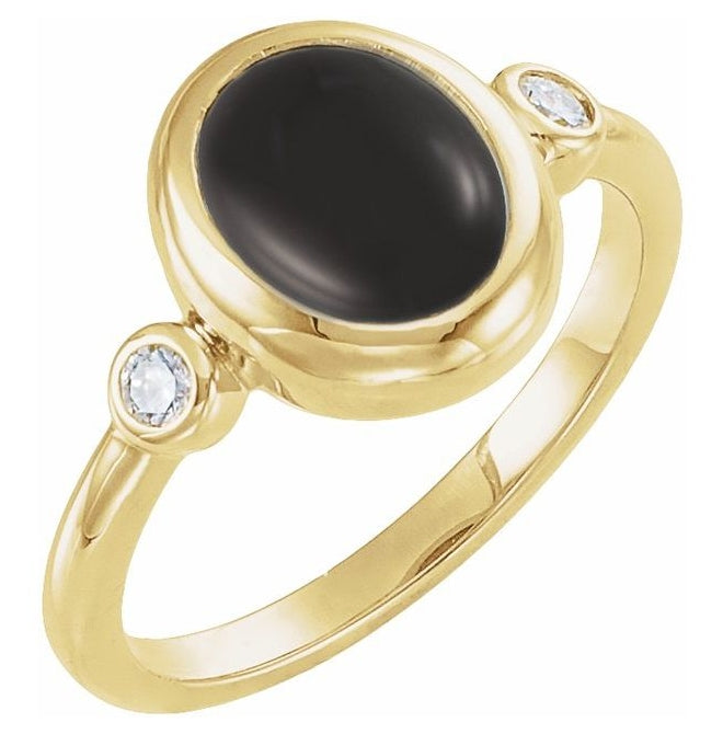 14K Yellow Gold Oval 10 X 8 Mm Polished 1/8 Ctw Natural Gem And Natural Diamond Cabochon Bezel-Set Ring