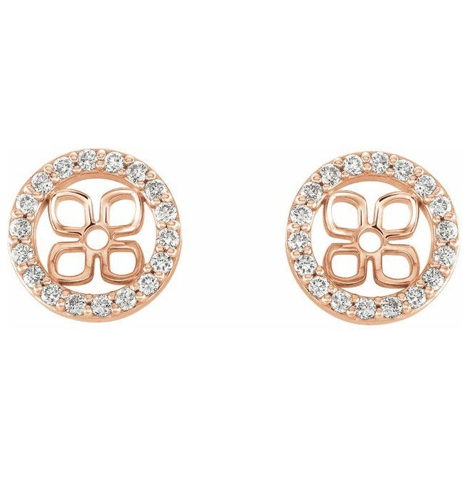 14K Rose Gold 4.5 Mm Pair Polished 1/10 Ctw Natural Diamond Halo-Style Earring Jackets