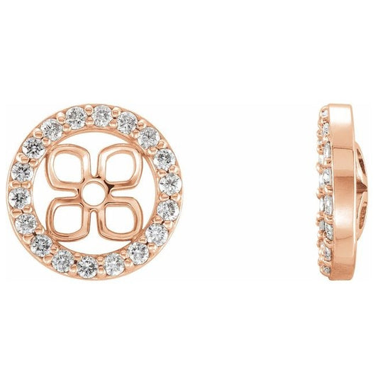 14K Rose Gold 4.5 Mm Pair Polished 1/10 Ctw Natural Diamond Halo-Style Earring Jackets