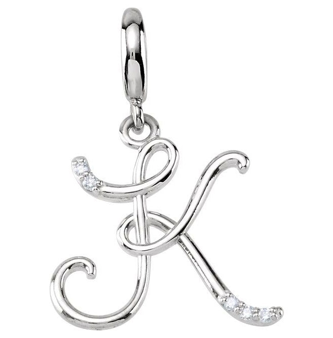 Sterling Silver Round 1 Mm I2, G-H Polished .03 Ctw Natural Diamond Intital K Charm/Pendant