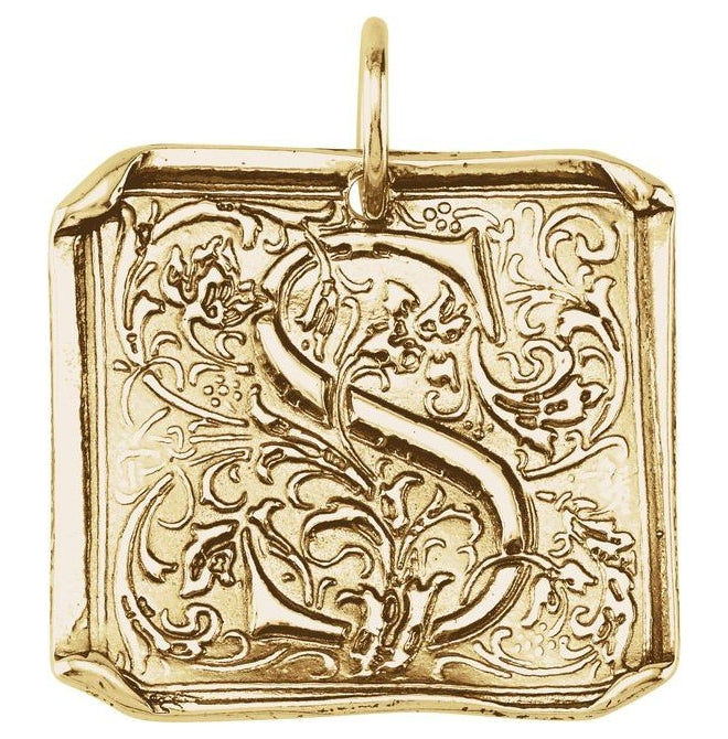 14K Yellow Gold Or Sterling Silver Polished Posh Mommy Vintage-Inspired Initial Pendant