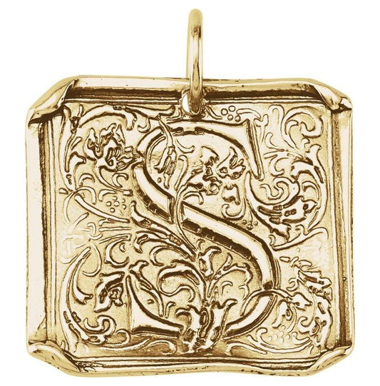 14K Yellow Gold Or Sterling Silver Polished Posh Mommy Vintage-Inspired Initial Pendant